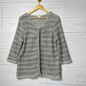 Pure Jill Cardigan Womens Size Medium Neutral 3/4 Sleeve Open Front Knit Sweater